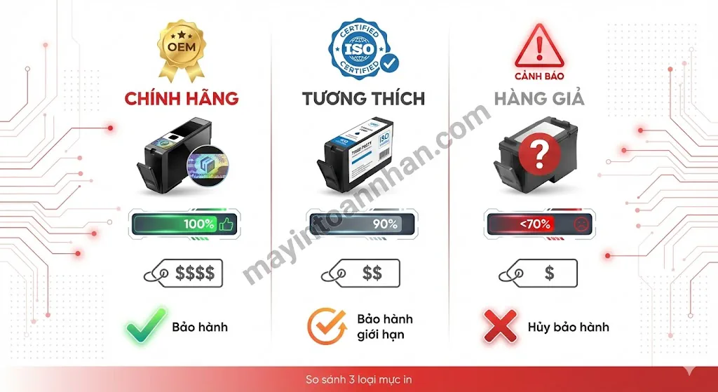 Phân biệt mực in chính hãng và tương thích Hướng dẫn 2025