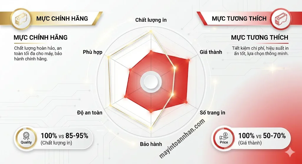 Phân biệt mực in chính hãng và tương thích Hướng dẫn 2025