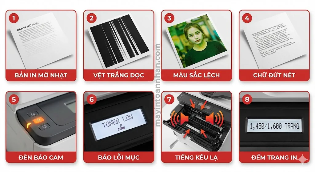8 Dấu Hiệu Máy In Sắp Hết Mực & Cách Kiểm Tra Chính Xác 2025