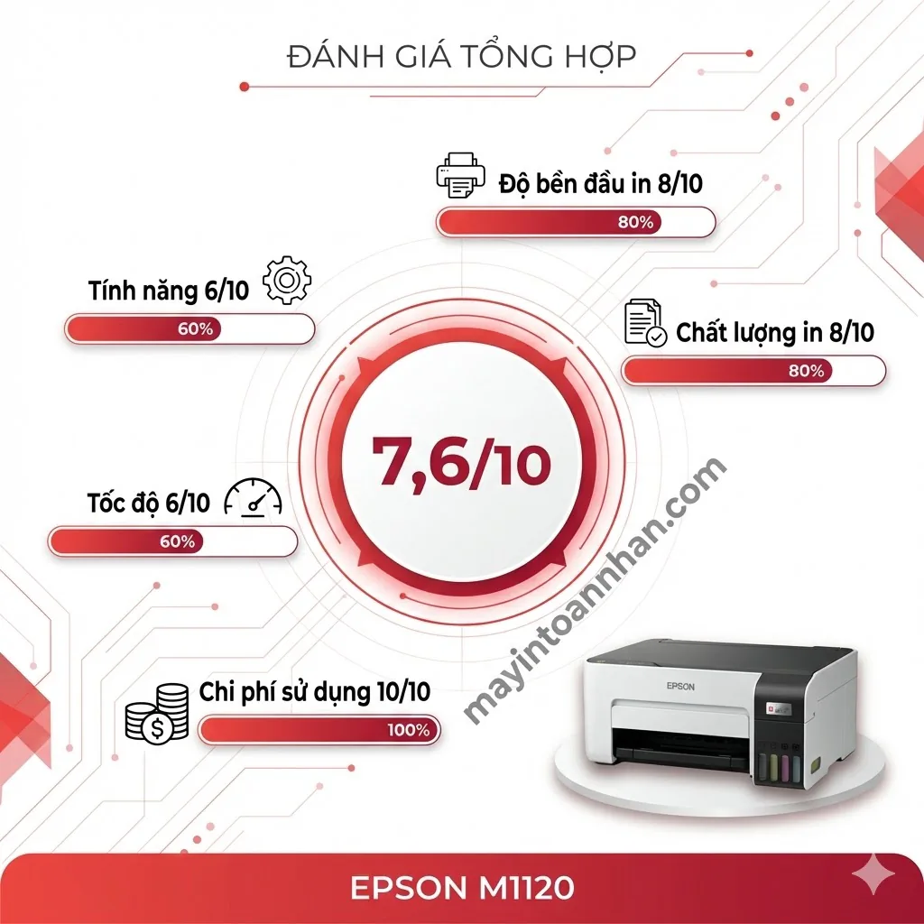 Đánh giá chi tiết độ bền máy in Epson M1120 EcoTank sau 12 tháng test thực tế. Đầu in có tắc không?