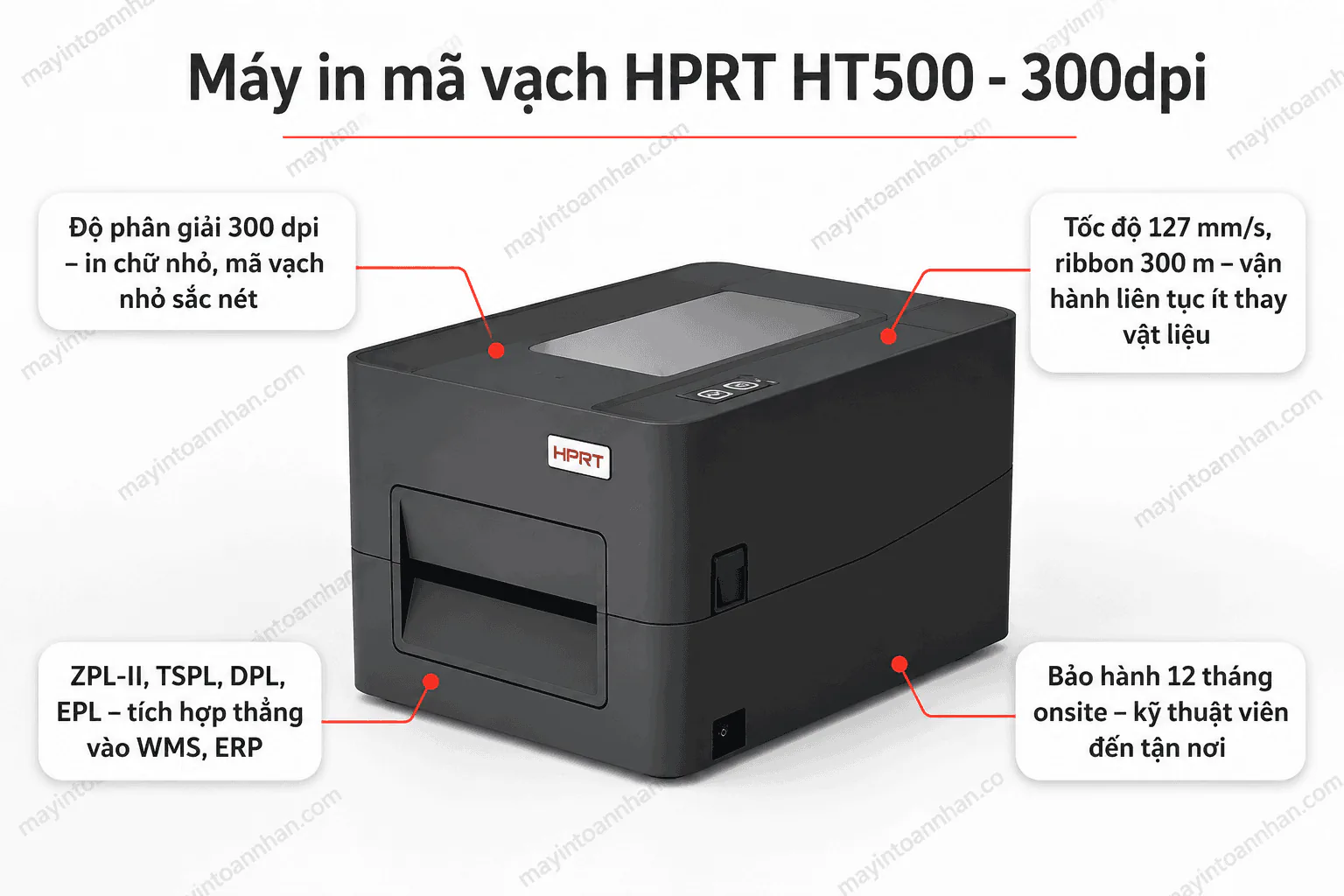 Điểm nổi bật của máy in mã vạch công nghiệp HPRT HT500 300dpi