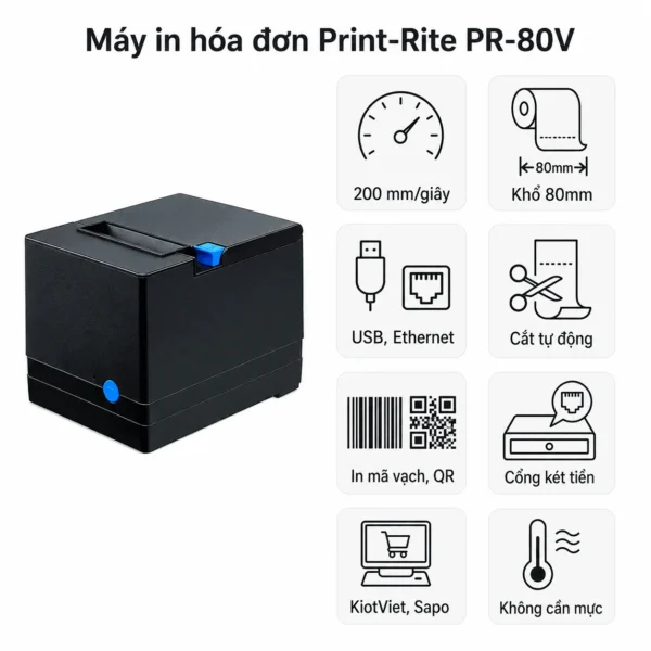Máy in hóa đơn Print-Rite PR-80V 80mm USB+LAN, cắt tự động