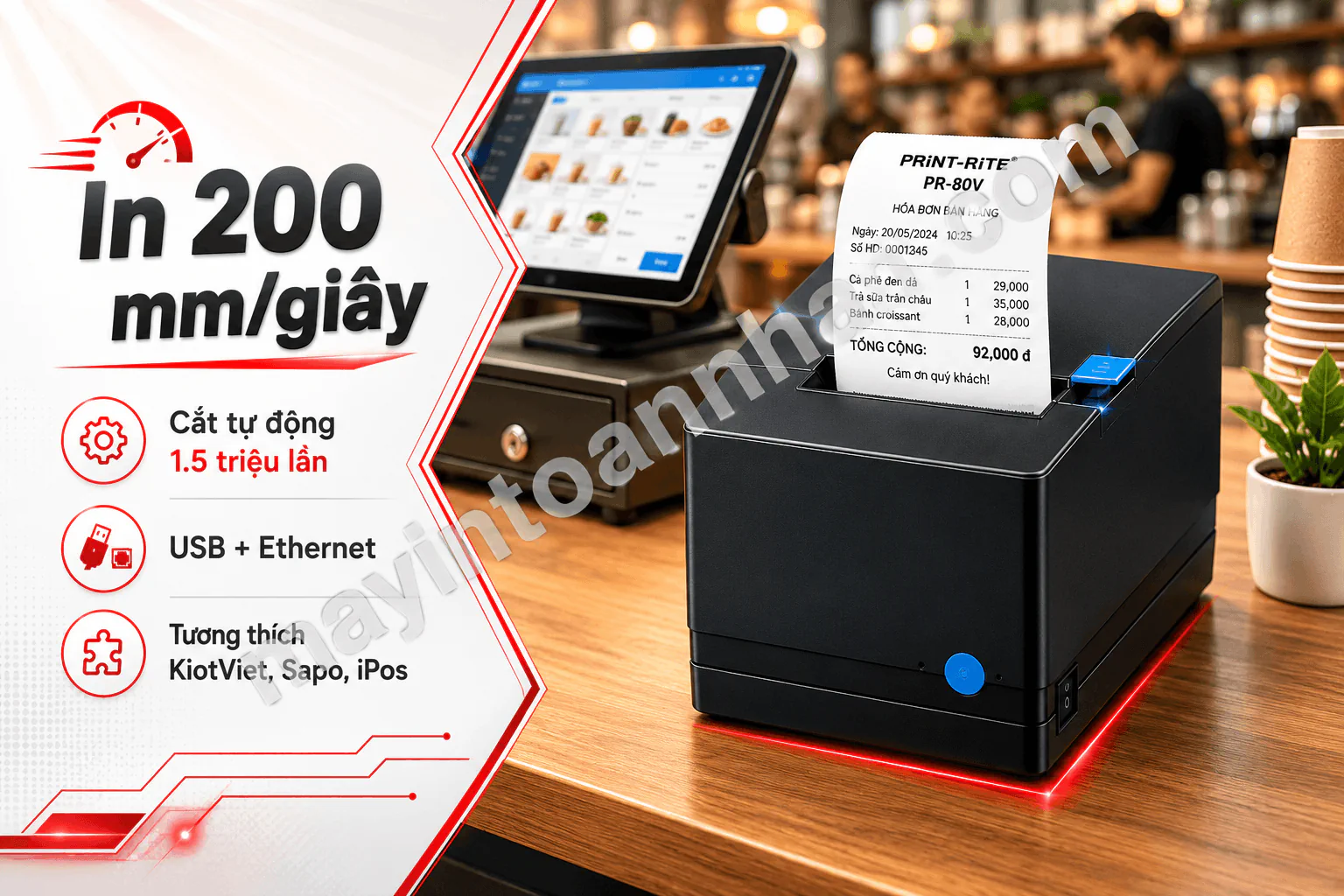 Máy in hóa đơn Print-Rite PR-80V 80mm USB+LAN, cắt tự động