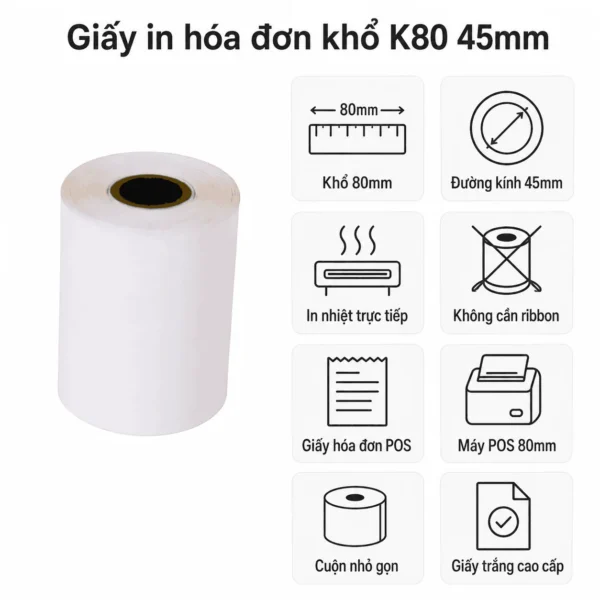 Giấy in hóa đơn khổ K80 45mm (Giấy in Bill)