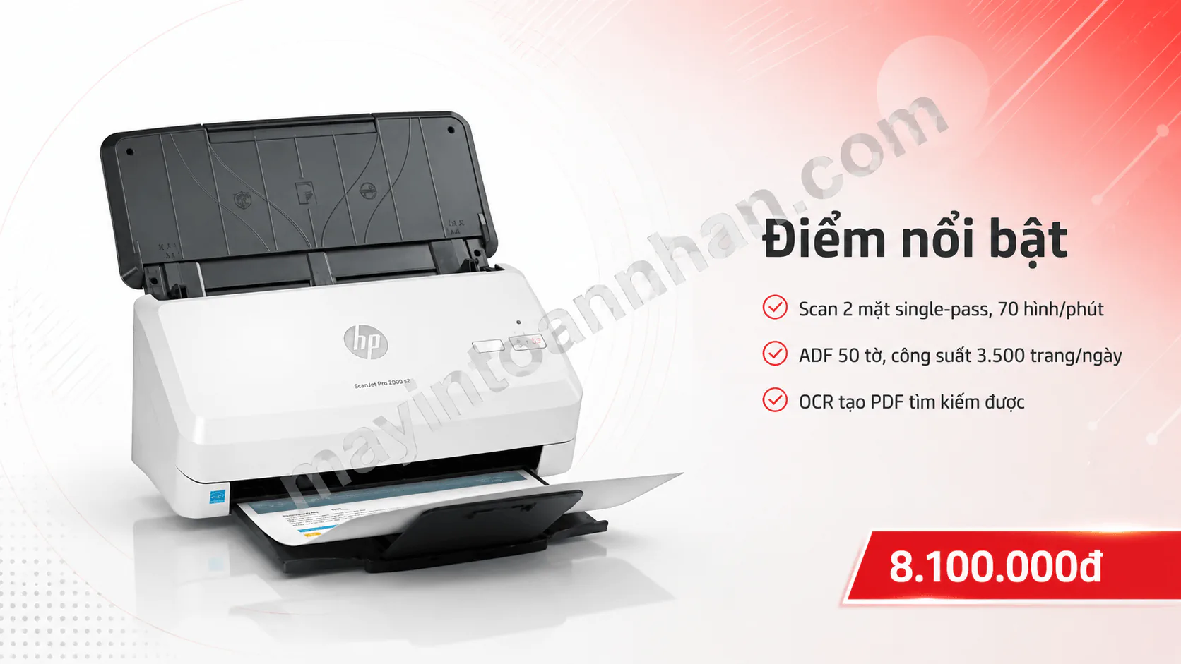 Máy scan HP ScanJet Pro 2000 S2 (6FW06A) – Scan 2 mặt tự động 35 trang/phút