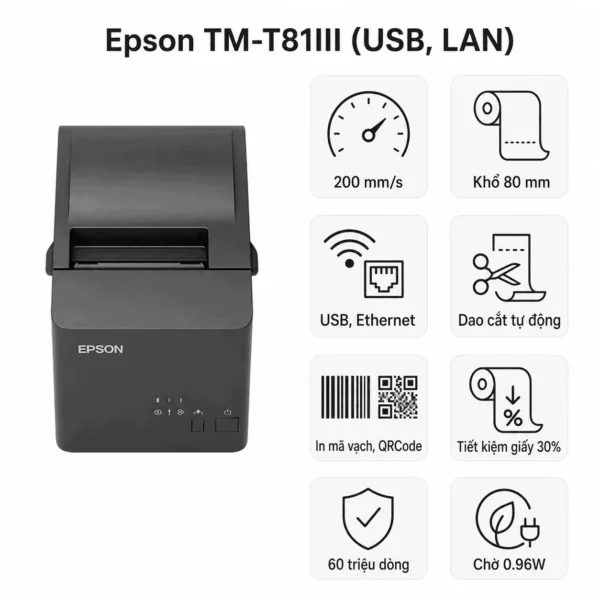 Máy in hoá đơn Epson TM-T81III (USB, Lan)