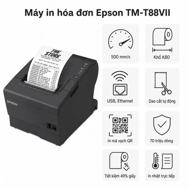 Máy in hoá đơn Epson TM-T88VII (USB, Lan)