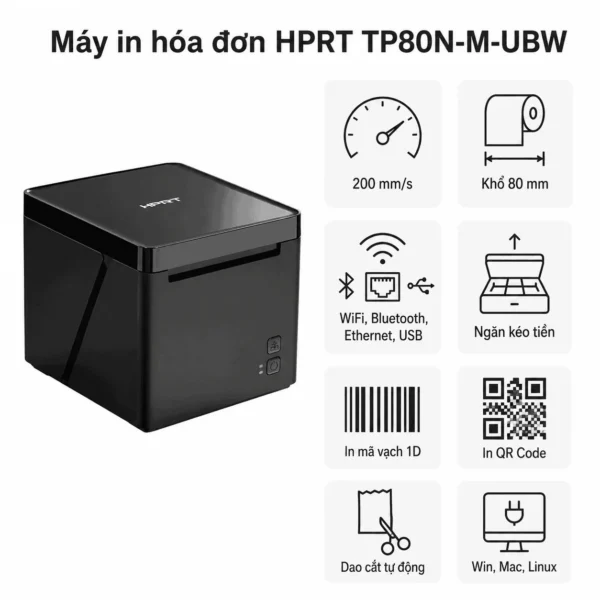 Máy in hóa đơn HPRT TP80N-M-UBW (USB + Bluetooth + WiFi)