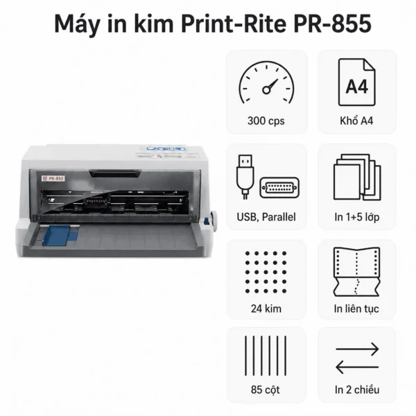 Máy in kim Print-Rite PR-855 – 24 kim, 85 cột, 300 cps, BH 24 tháng