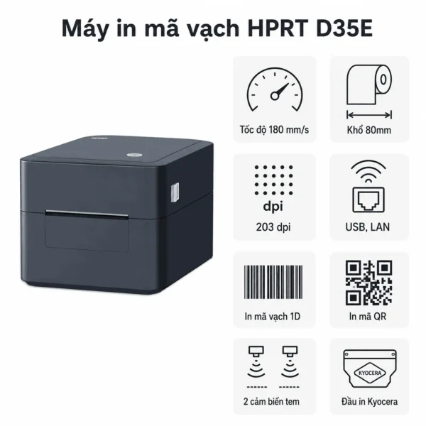 Máy in mã vạch HPRT D35E (USB + LAN)