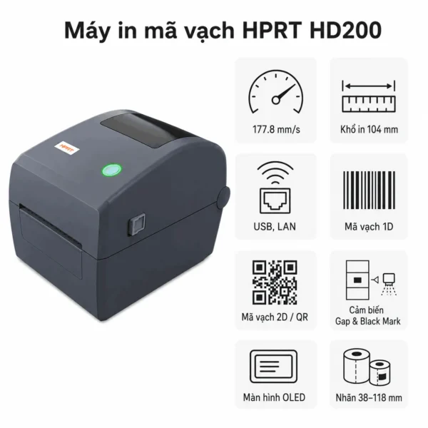 Máy in mã vạch HPRT HD200 (USB + LAN + COM)