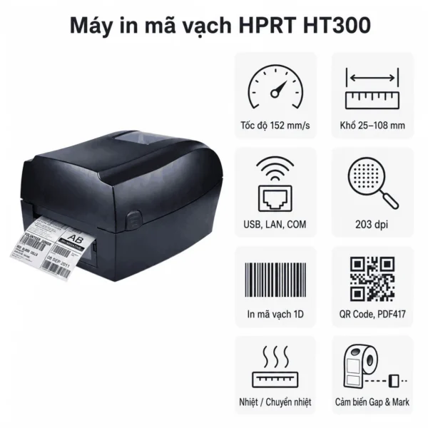 Máy in mã vạch HPRT HT300 (USB + LAN + COM)
