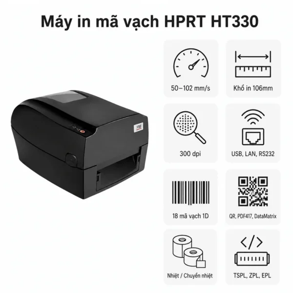 Máy in mã vạch HPRT HT330 (USB + LAN + COM)