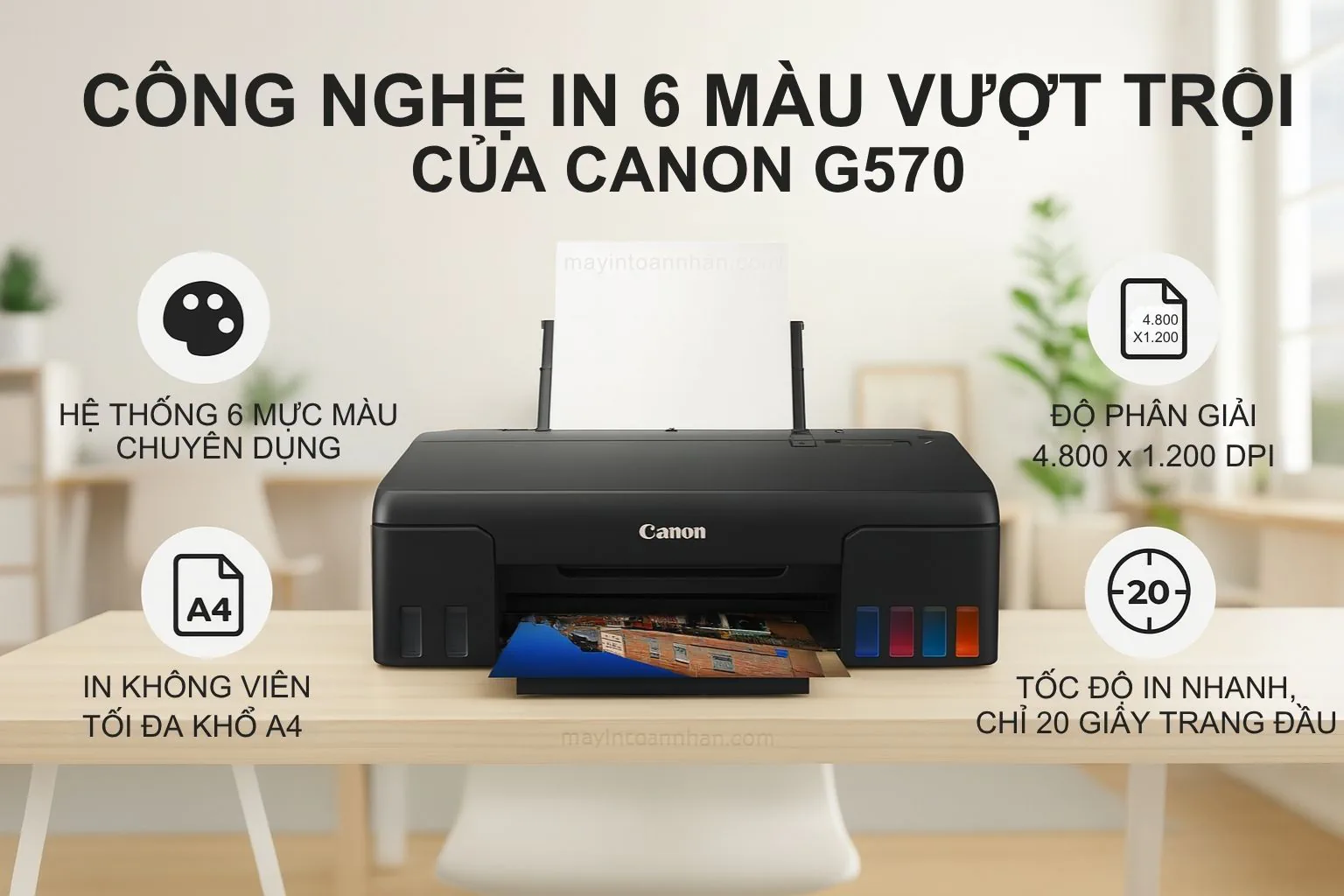 Hệ thống 6 mực màu trên máy in ảnh Canon PIXMA G570