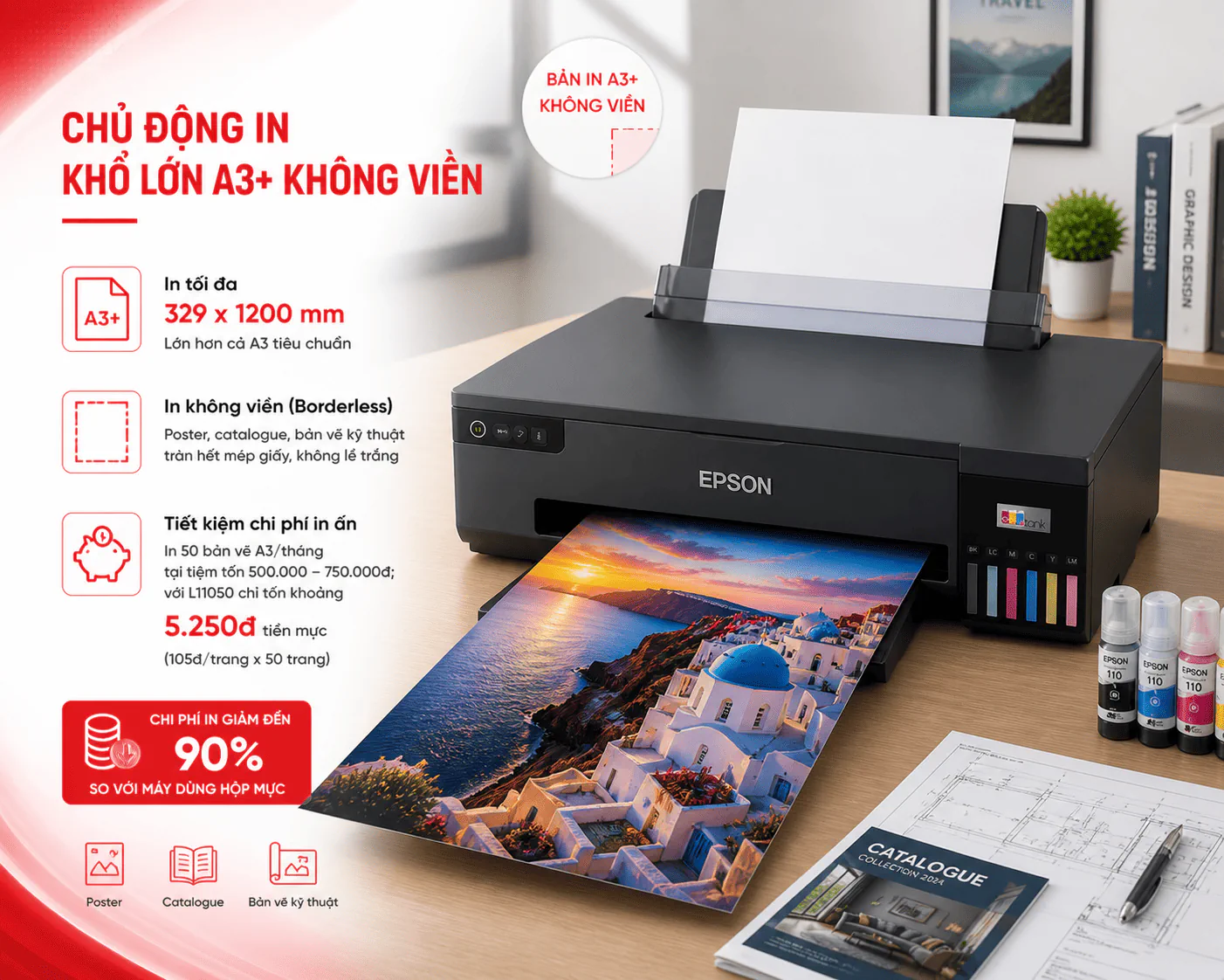 Máy in phun màu Epson EcoTank L11050 in khổ A3+ không viền