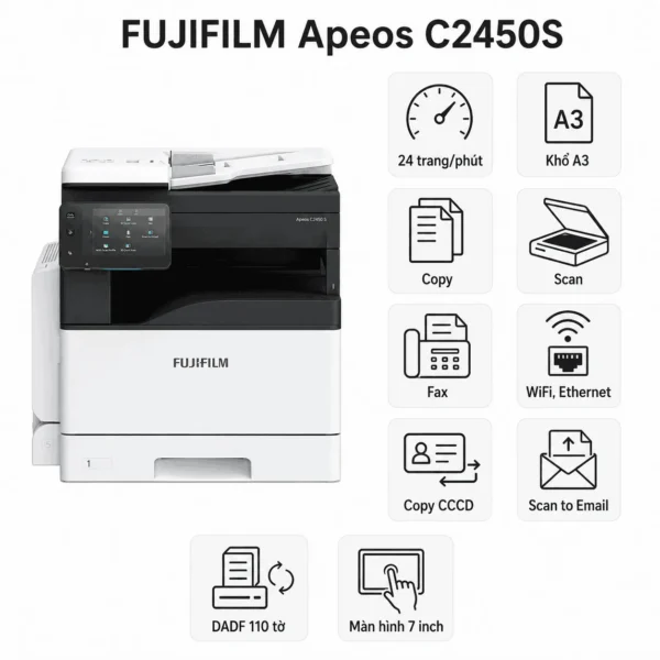 Máy photocopy màu FUJIFILM Apeos C2450S A3 đa năng, BH onsite 12 tháng