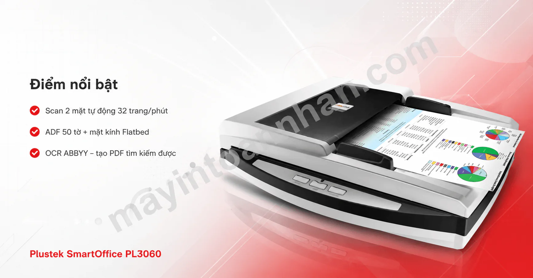 Máy scan Plustek SmartOffice PL3060 – Scan 2 mặt 32 trang/phút | Toàn Nhân