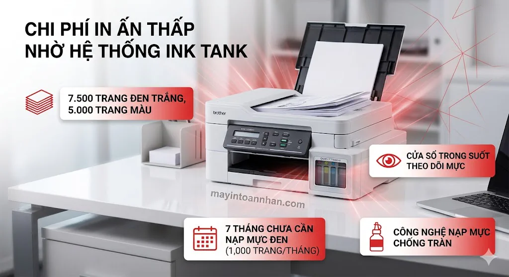 Hệ thống bình mực Ink Tank dung tích lớn trên máy in Brother DCP-T730DW