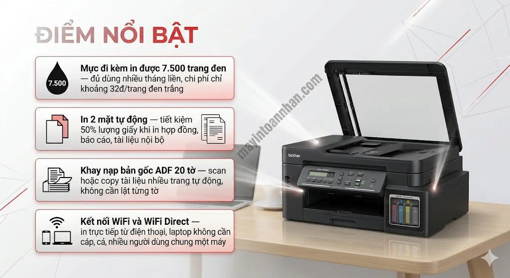 Máy in phun đa năng Brother DCP-T730DW với khay ADF và in 2 mặt tự động
