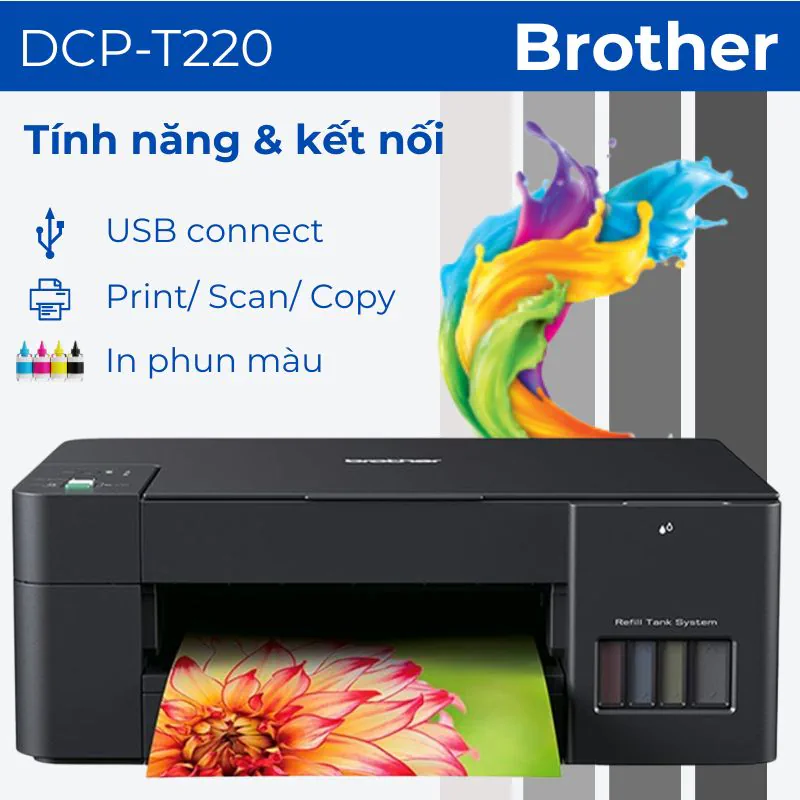 Máy in phun màu đa năng Brother DCP-T220 hệ mực tank