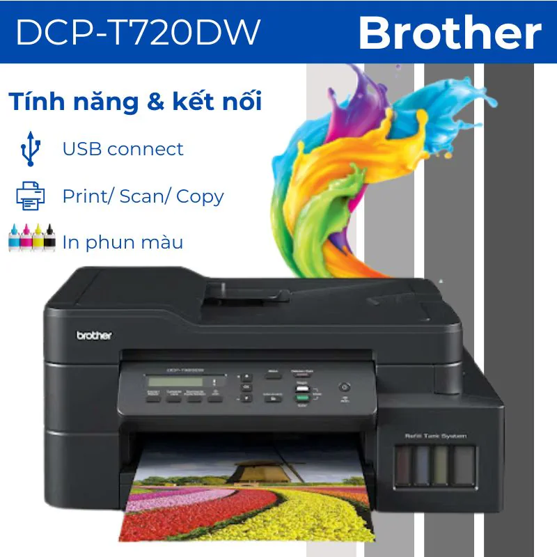 Máy in phun màu đa năng Brother DCP-T720DW hệ mực tank