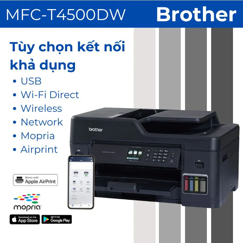 Hệ mực bình rời Refill Tank và kết nối trên Brother MFC-T4500DW