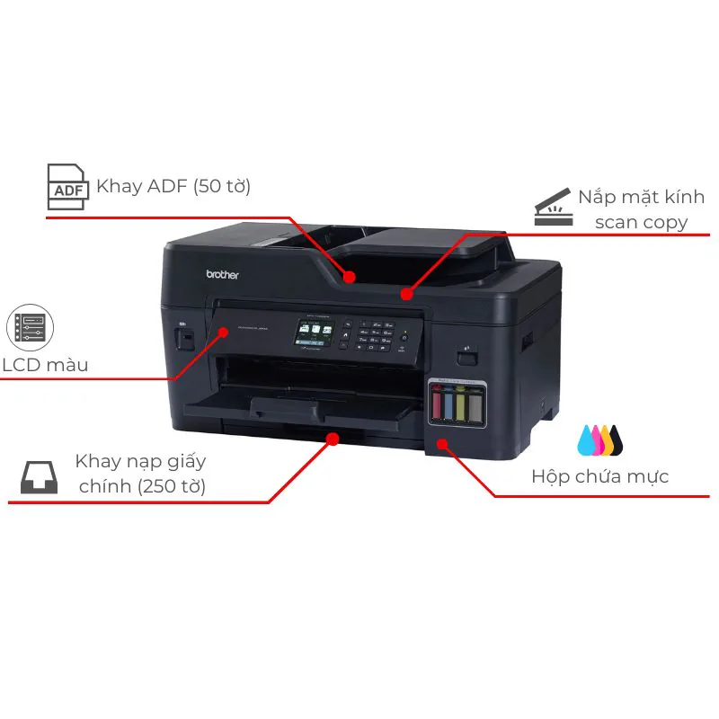 Máy in phun màu đa năng Brother MFC-T4500DW khổ A3 in 2 mặt tự động