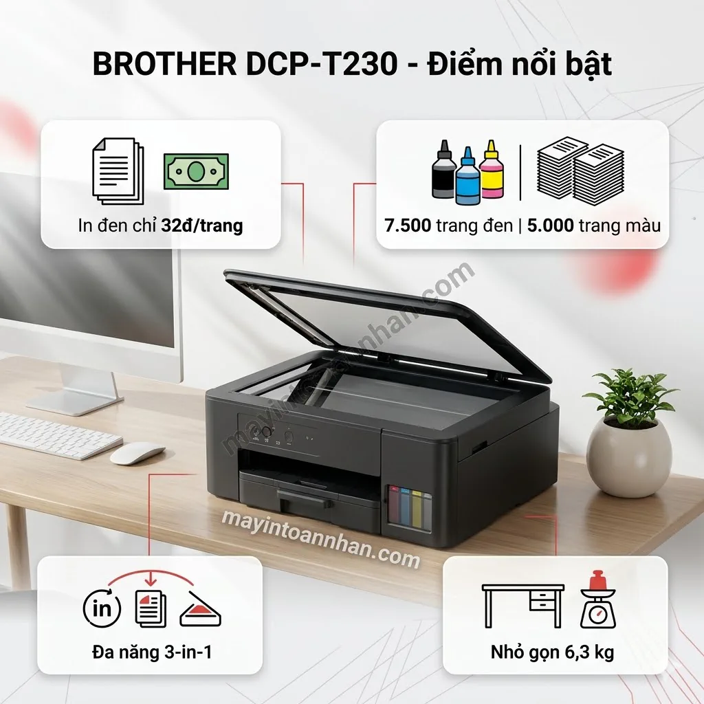 Máy in phun màu đa năng Brother DCP-T230 in tài liệu và ảnh màu khổ A4