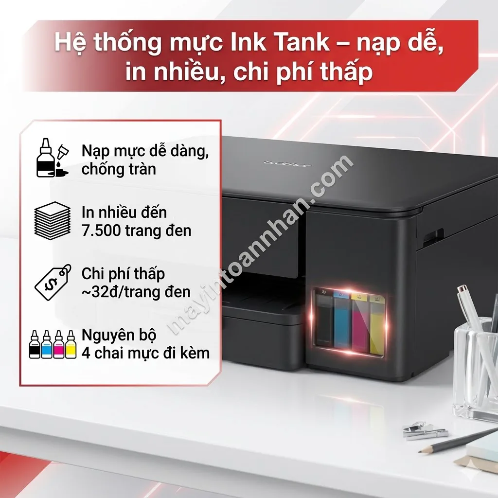 Hệ thống mực Ink Tank nạp từ phía trước trên máy in Brother DCP-T430W