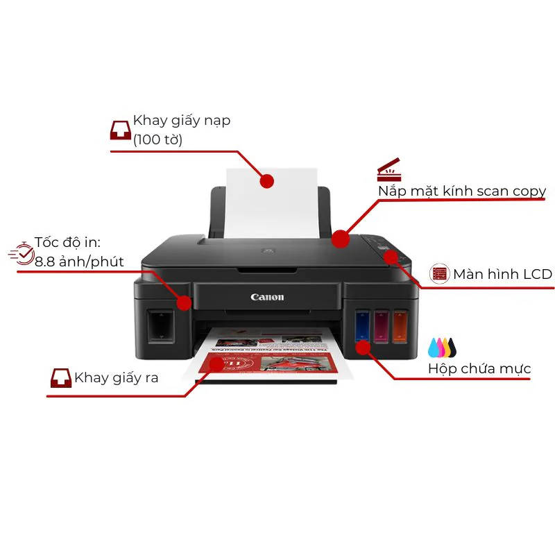 Máy in phun màu đa năng Canon PIXMA G3010 in ảnh không viền