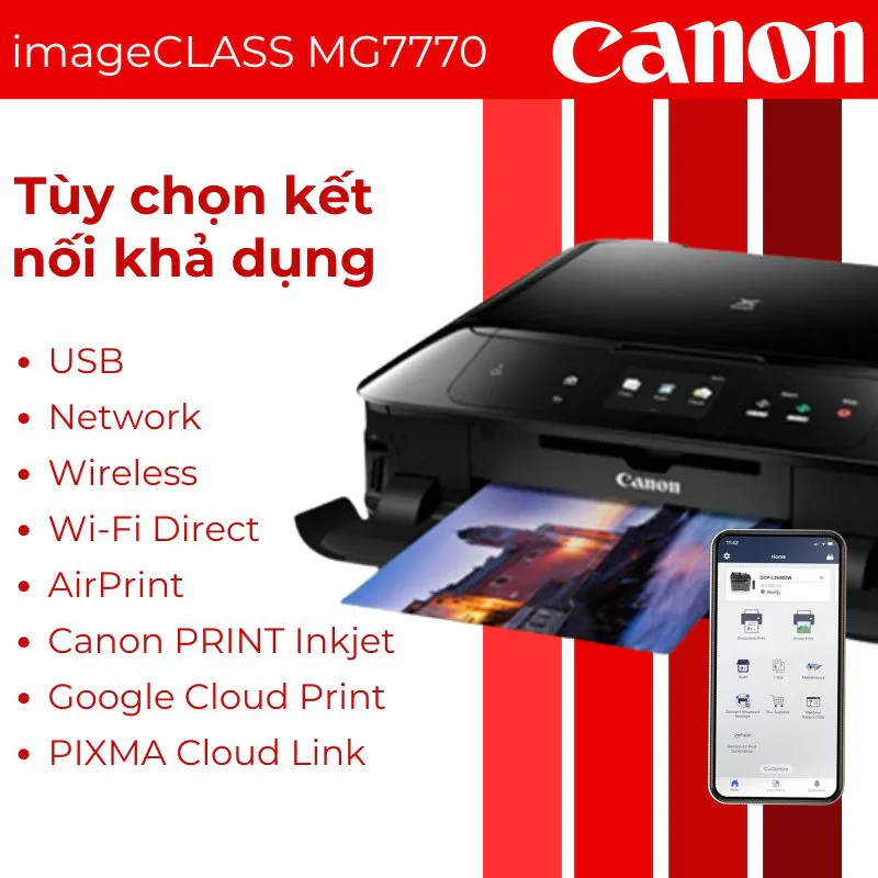 Kết nối NFC, WiFi Direct và in di động trên máy in Canon PIXMA MG7770