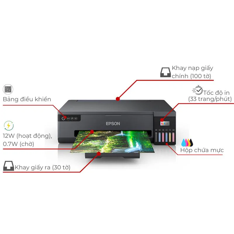 Hệ thống bình mực EcoTank 70ml sáu màu trên Epson L18050