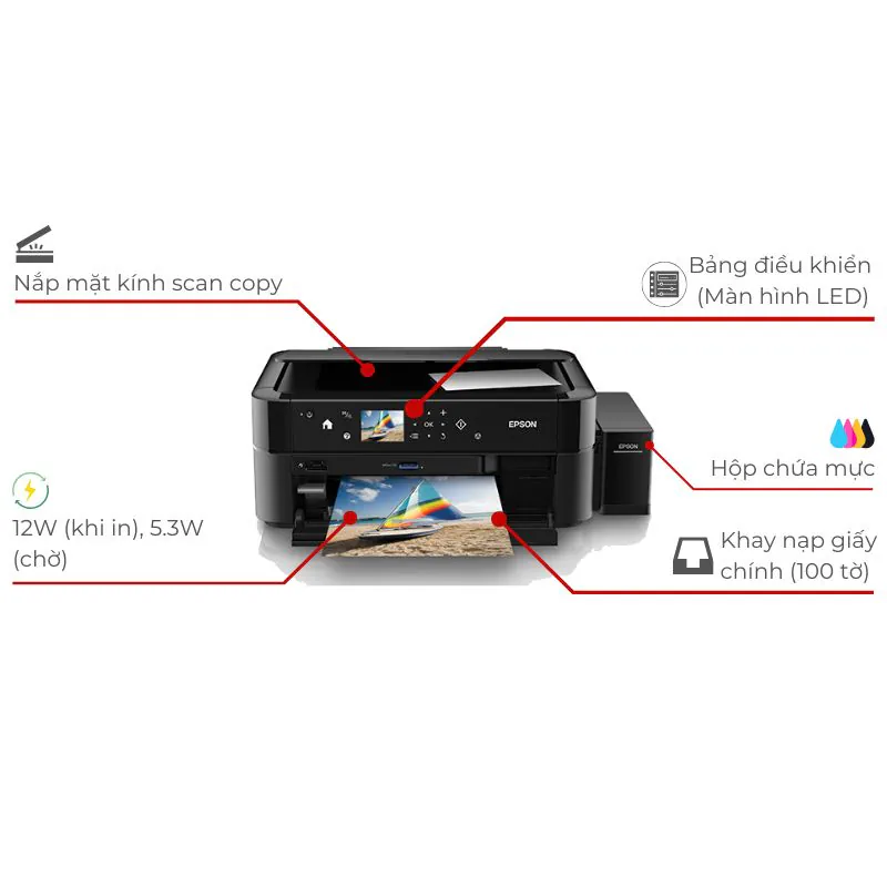 Hệ mực in liền 6 chai 70ml trên máy in Epson L850