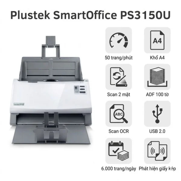 Máy Scan Plustek PS3150U | 50ppm, Duplex, ADF 100 Tờ — Giá Tốt