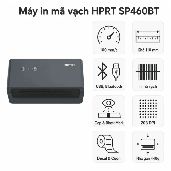 Máy in mã vạch HPRT SP460BT (USB + Bluetooth)