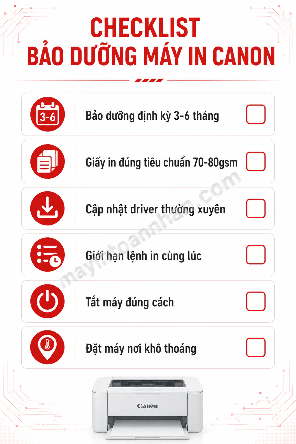 Máy In Canon Không In Được – Nguyên nhân & Cách khắc phục 2025