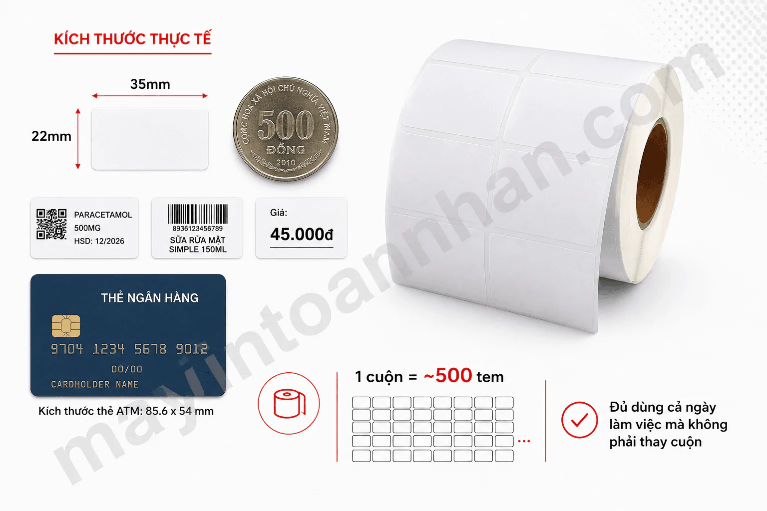 Giấy in decal nhiệt 35x22x30m (1 hàng 2 tem)