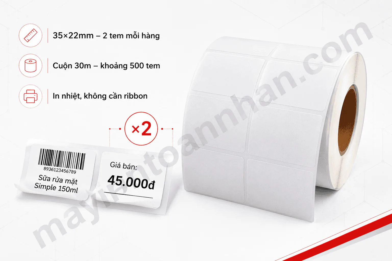 Giấy in decal nhiệt 35x22x30m (1 hàng 2 tem)