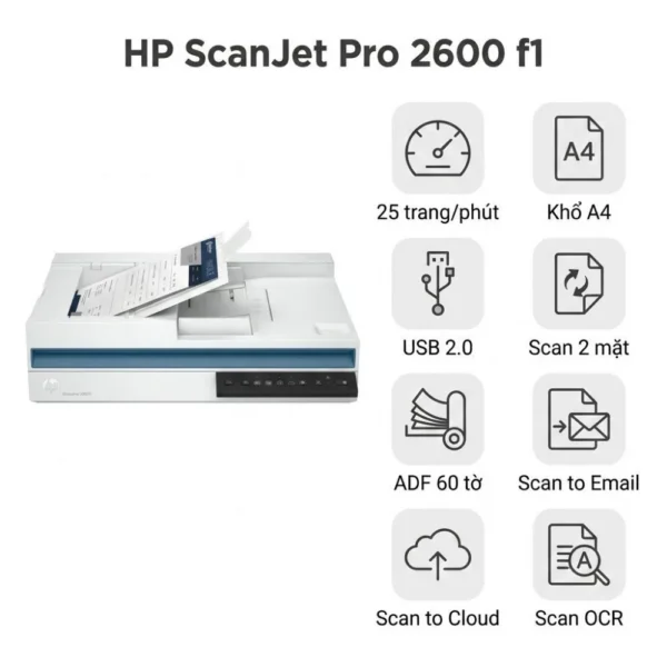 Máy scan HP ScanJet Pro 2600 f1 (20G05A) — ADF 60 tờ, 25 trang/phút
