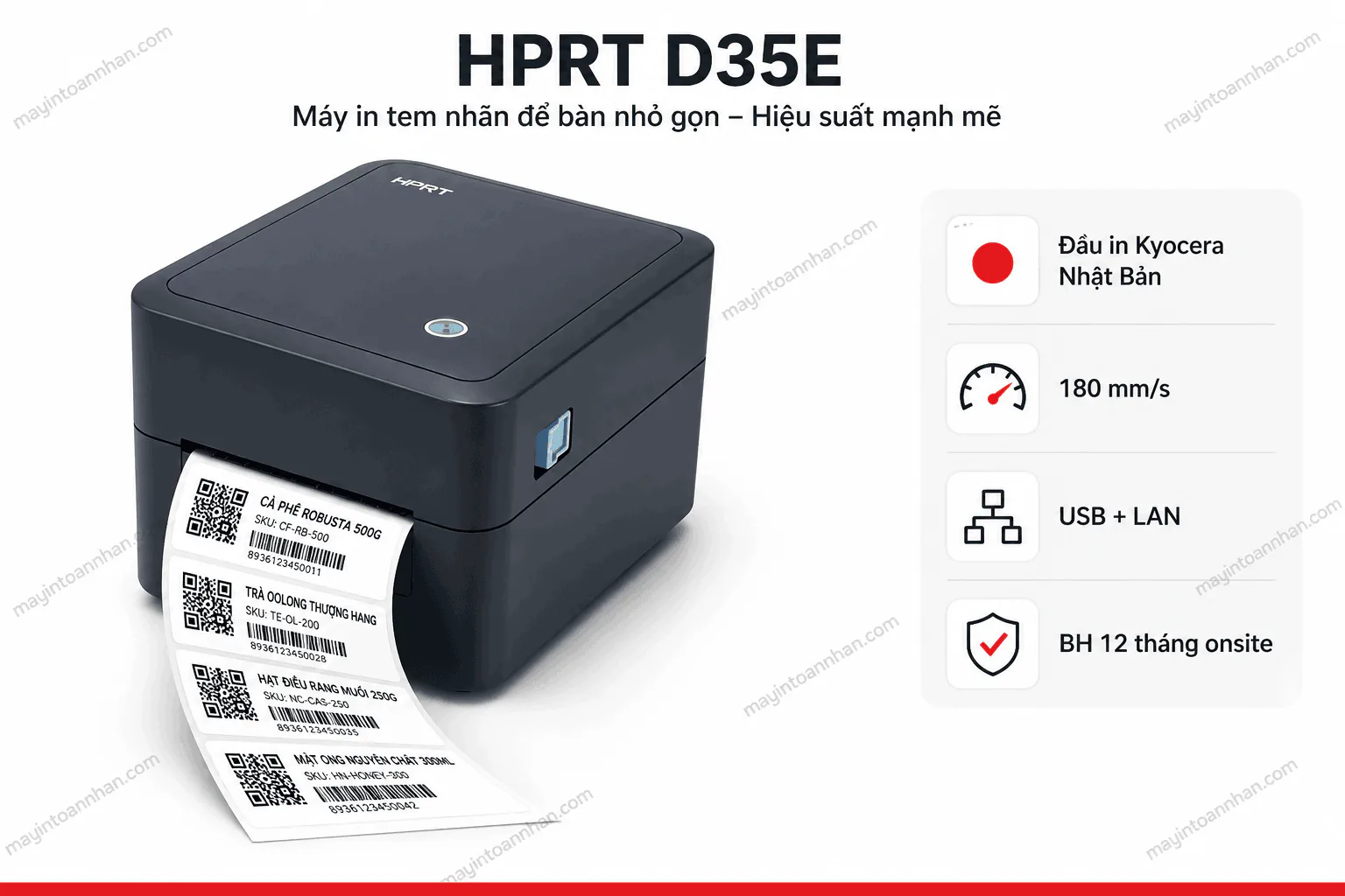 Máy in mã vạch HPRT D35E in tem nhãn bằng công nghệ in nhiệt trực tiếp