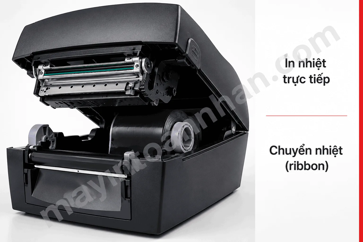 Cận cảnh đầu in và khoang ribbon của máy in mã vạch HPRT HT300