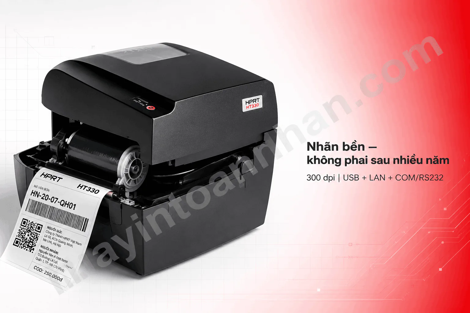 Nhãn in chuyển nhiệt bền nhiệt, bền dầu mỡ từ máy HPRT HT330