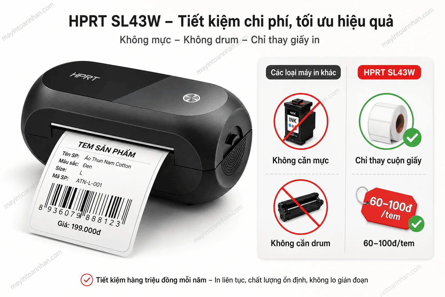 Cuộn giấy decal nhiệt trong máy in HPRT SL43W không cần mực in
