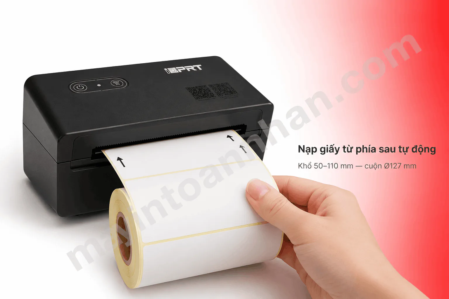 Mặt sau máy in HPRT SP460BT với cơ cấu tự hút giấy từ phía sau