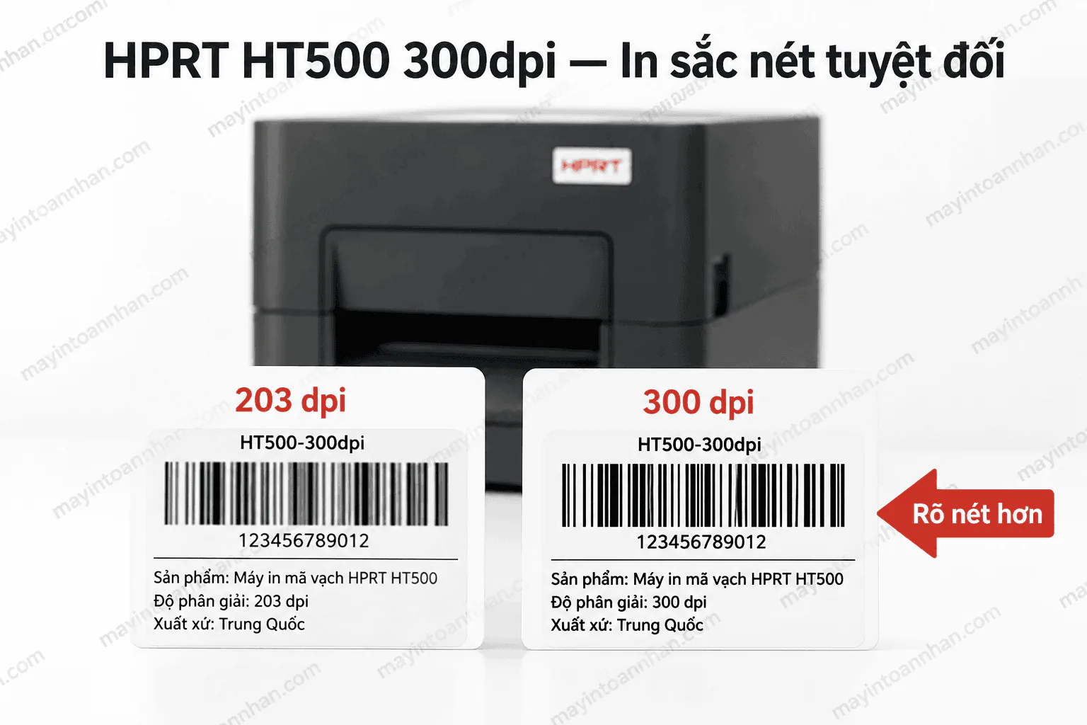 So sánh chất lượng in 203dpi và 300dpi trên nhãn mã vạch nhỏ của HPRT HT500