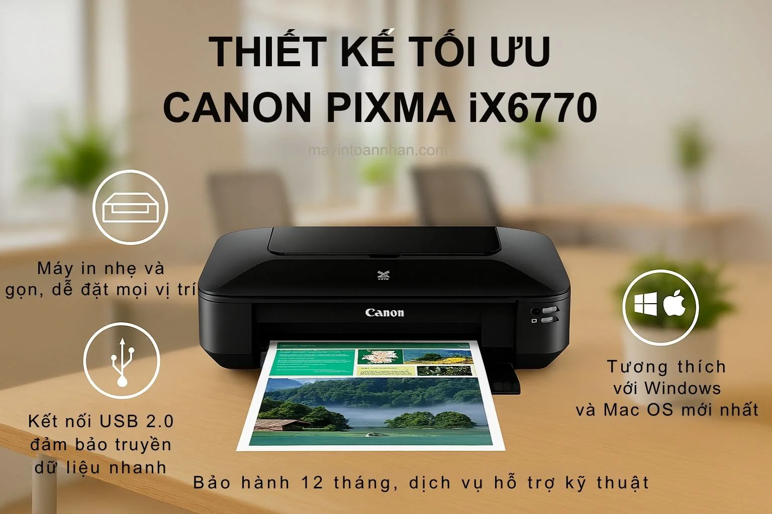 Thiết kế nhỏ gọn của máy in phun màu khổ A3+ Canon PIXMA iX6770