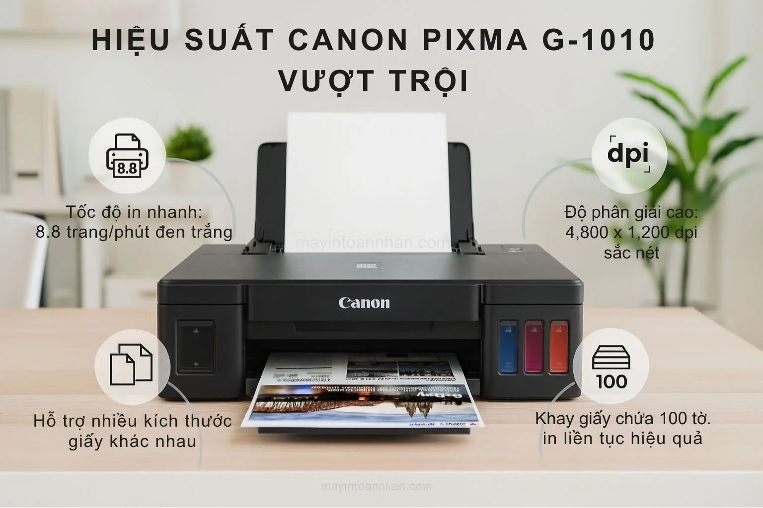 Hiệu suất in và khả năng xử lý giấy của Canon PIXMA G1010