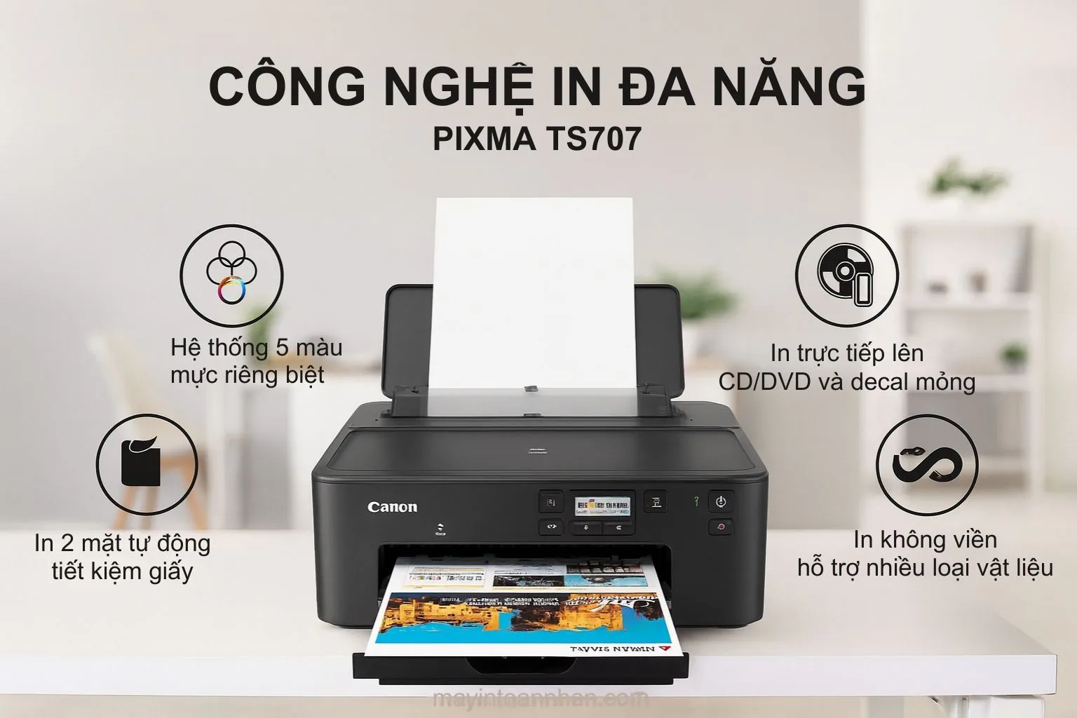 Hệ 5 mực rời và khả năng in đa vật liệu của Canon PIXMA TS707