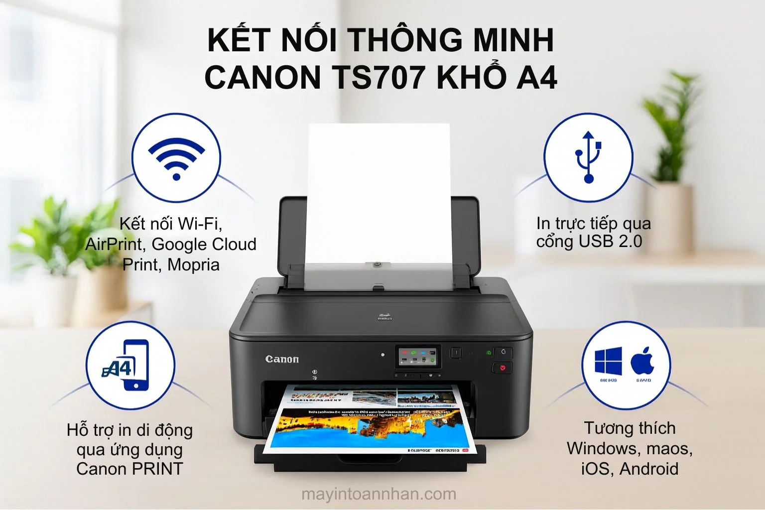 Kết nối Wi-Fi, LAN và in di động trên Canon PIXMA TS707