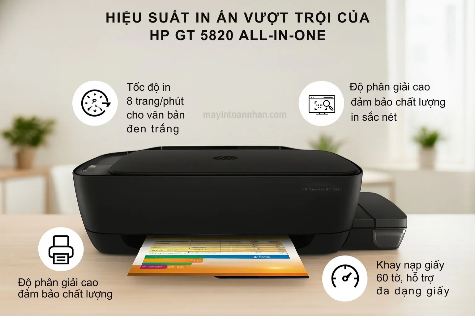 Máy in HP DeskJet GT 5820 in tài liệu và ảnh màu khổ A4